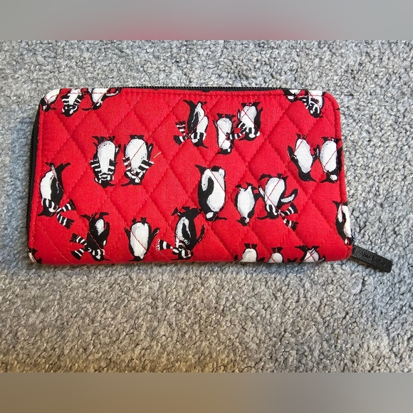 Vera Bradley Handbags - Vera Bradley Playful Penguins Red Wallet Funky Fun Bright Bold Unique Quilted